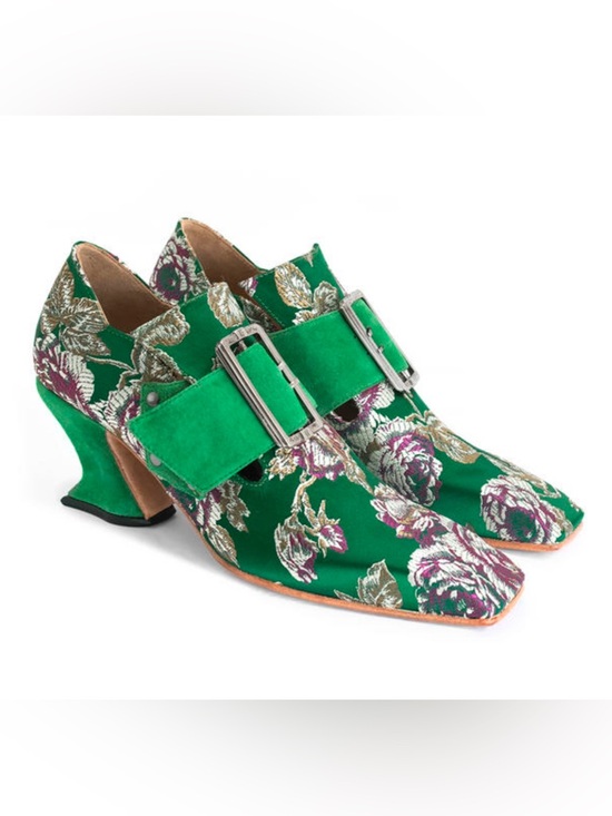 John Fluevog Shoes - Fluevog Bishop Tapestry Floral Buckle Mid-Heel Women’s Shoes
